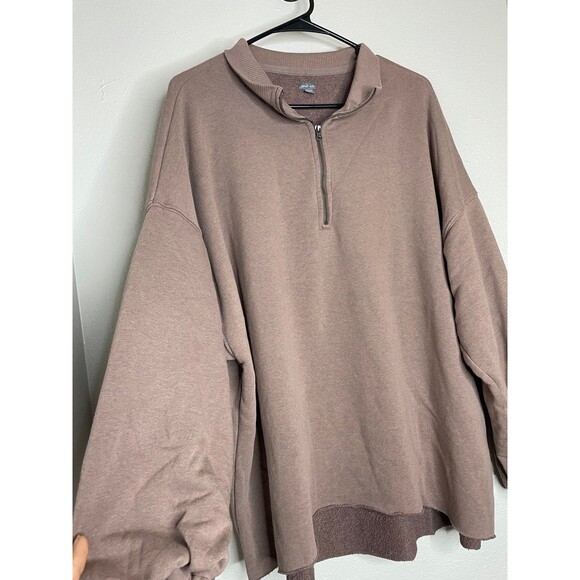 Aerie Sunday Soft Quarter Zip Pullover Brown Taupe Mock Neck Cozy Fleece Size XL - Picture 2 of 5
